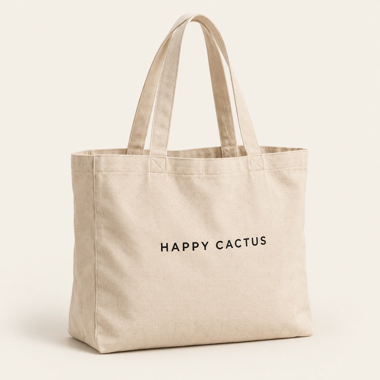 Natural canvas tote bag with Happy Cactus lettering