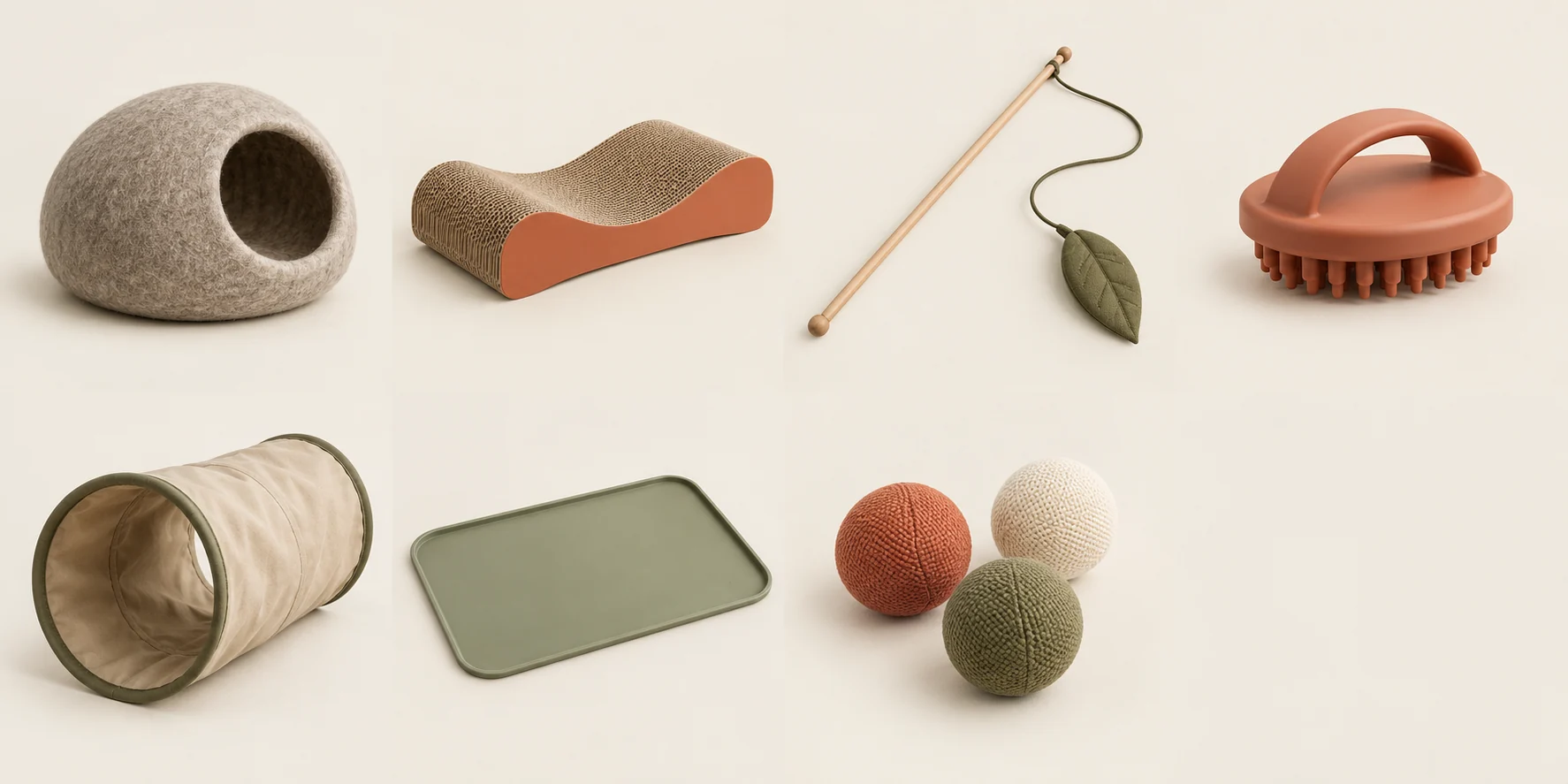Warm-grey felt cat hideaway with a rounded entrance